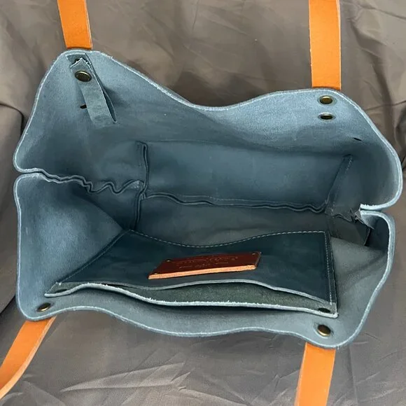 Portland Leather Tote, Limited Edition, Aqua / Blue, with Journal & Keychain - Picture 3 of 12